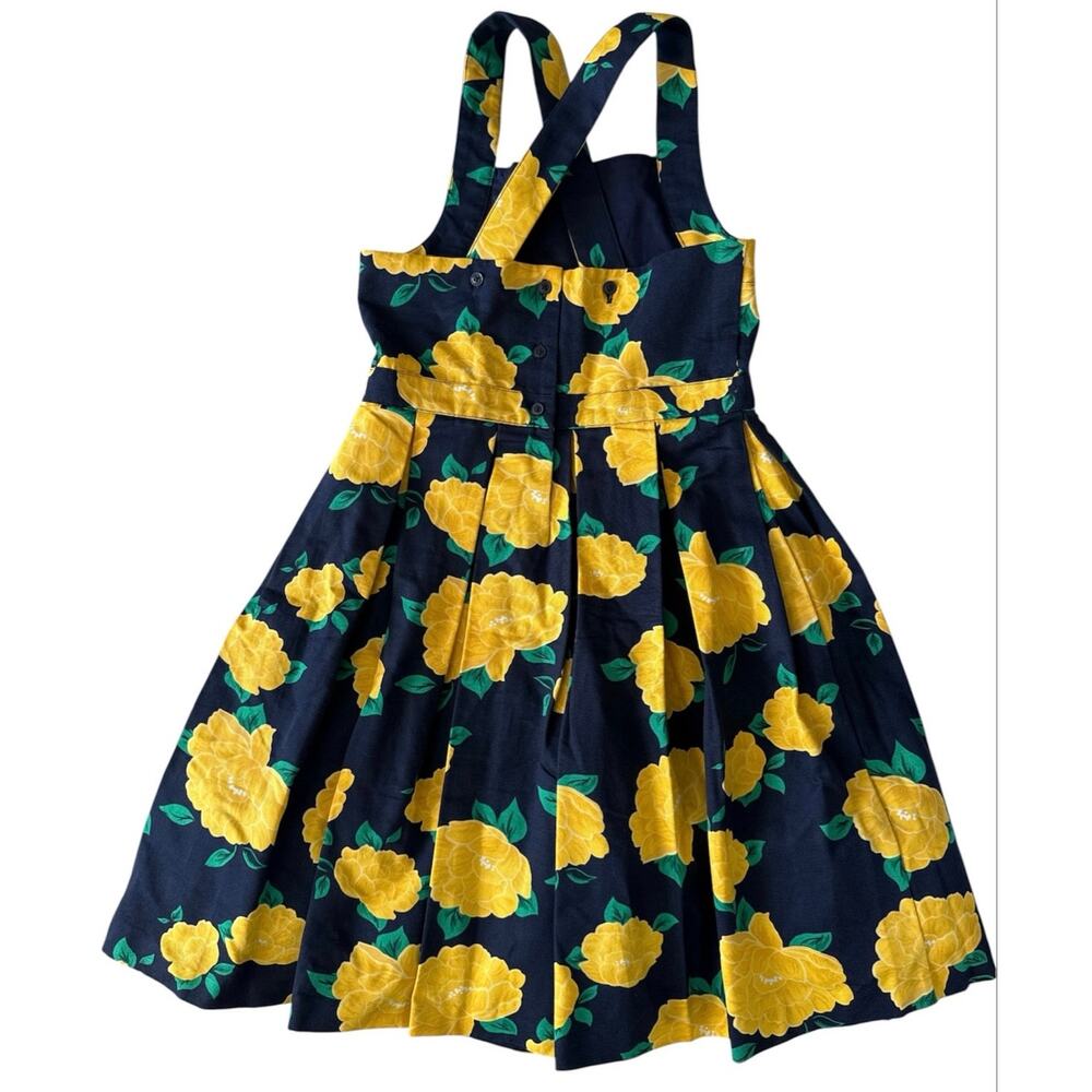 NWOT Janie and Jack Yellow Floral Dress Navy Blue Cotton Pleated Cross Back Sz 8 - Picture 2 of 9